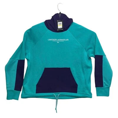 Under Armour Size M Green Purple Rival Fleece Adjustable Hem Pullover Hoodie - Image 1 of 4