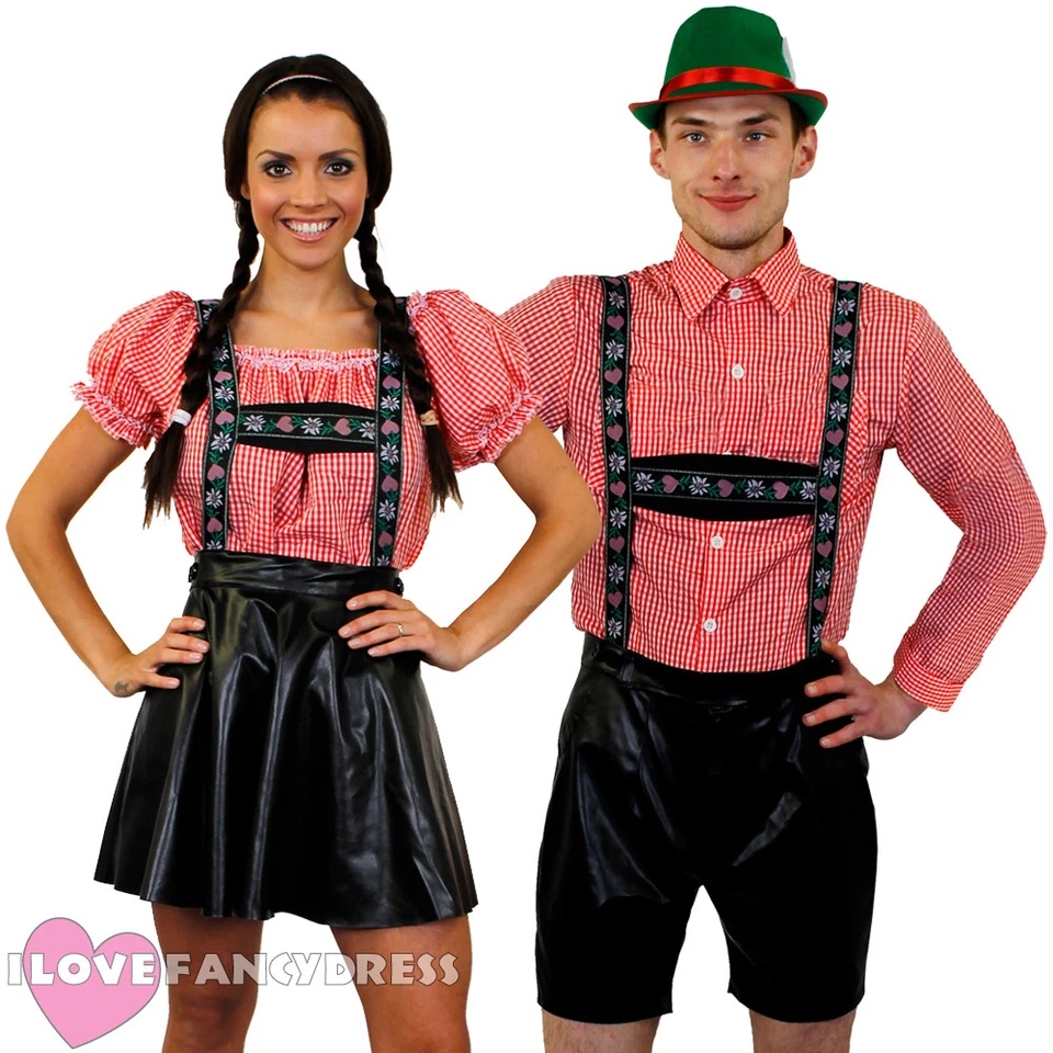 COUPLES DELUXE BAVARIAN FANCY DRESS COSTUMES HIS HERS OKTOBERFEST GERMAN BEER — 第 1/1 张图片