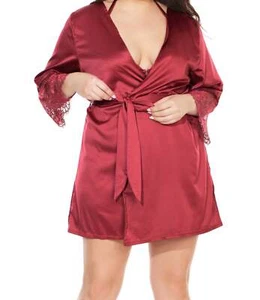 Coquette - Plus Size Satin Robe with Lace Finish - Picture 1 of 4