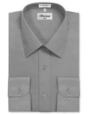 Nueva Camisa de Vestir Berlioni Italia Hombres Premium Clásica Francesa Convertible Puño Sólido Foto 1 de 2