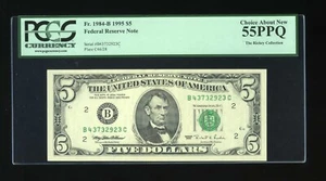 DBR 1995 $5 FRN New York Gem Fr. 1984-B PCGS 55 PPQ Serial B43732923C - Picture 1 of 2