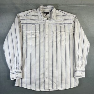 VTG Roper Pearl Snap Western Shirt Mens XL White Blue Striped Rodeo Cowboy - Picture 1 of 8