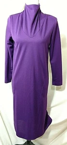 JC PENNEY FASHIONS Dress High Neck Button Back Pockets Grape 60s 70s Wool Blend - Picture 1 of 12
