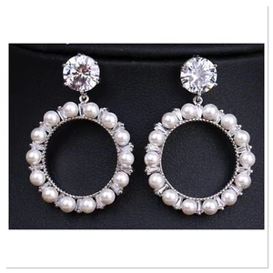 ZARD Infinity Hoop Drop Dangle Earrings with Pearl and Cubic Zirconia Accents - Picture 1 of 3