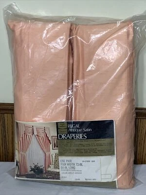 Vintage Pinch Pleated Curtains Lined Drapes 72 x 84 Regal Satin Apricot NEW - Image 1 of 4