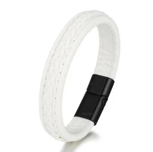 Men Jewelry Black Braided Leather Bracelet Bangle Stainless Steel Clasp B - Picture 1 of 9