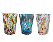 Murano Glass Drinking Tumblers Set of 3 1x Blue/ 1x White/ 1x Multicoloured