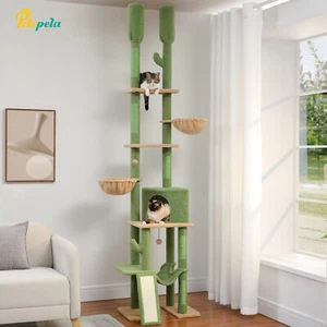 PETEPELA Cat Tree Tower Scratching Post Floor to Ceiling Condo Bed Toy 216-285cm - Picture 1 of 9