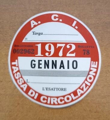 Bollo auto epoca decorativo GENNAIO 1972 adesivo ROSSO - Immagine 1 di 2