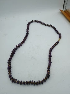 Vintage polierte Amethyst Chip Perlen & goldfarbene Perlen Halskette 27" lang - Bild 1 von 7