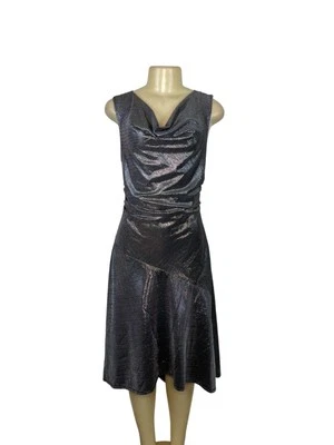 Vestido Tracy Reese Metálico Plateado Midi Sin Mangas Capucha Cuello Línea A Para Mujer Talla M Foto 1 de 4