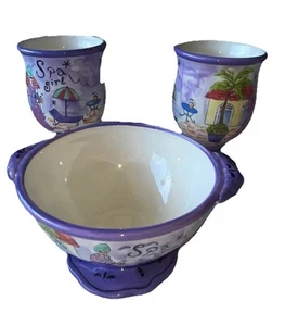 2 Jennifer Brinley Certified International Pedestal Spa Girl Mugs 6" & Bowl - Picture 1 of 16
