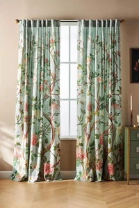Pair Of Anthropologie Havenview Organic Cotton Printed Bird Curtain NWOT 50”x63” - Picture 1 of 6