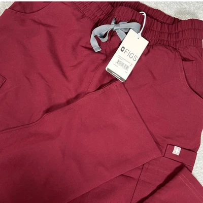 Calça esfoliante feminina de cintura alta FIGS Yola XS Petite Burgundy técnica nova com etiquetas - Imagem 1 de 4