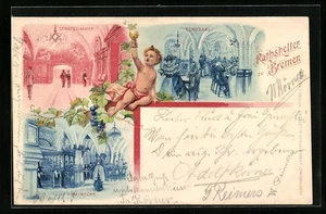 Lithographie Bremen, Gasthaus Rathskeller - Kaminecke, Echosaal, Senatszimmer - Picture 1 of 2