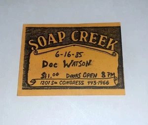 Soap Creek Saloon Doc Watson Poster Flyer Austin Texas TICKET STUB - Bild 1 von 2