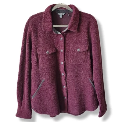 Toad & Co Mujeres Telluride Lana Sherpa Borgoña Camisa Chaqueta L Gorp Exterior Acogedora  Foto 1 de 4