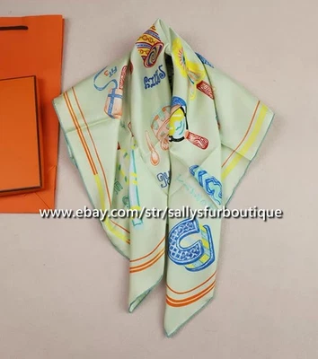 Sallys 18 Momme Twill Silk Wrap Scarf Ice Creams Print 2 Face Square Shawl 35" - Image 1 of 4