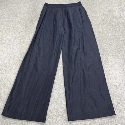 Calça J. Peterman feminina 10 mistura de linho de seda cintura alta perna larga plissada 29,5” - Imagem 1 de 4