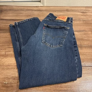 Levi's 505 Jeans Size 34x28 Straight Fit Denim Blue Dark Wash Classic Zip Fly - Picture 1 of 10