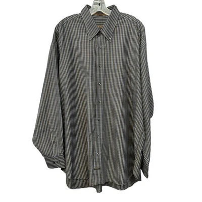 Camisa de algodón Robert Talbott XXL marrón gris a cuadros con botones calce clásico para hombre Foto 1 de 4