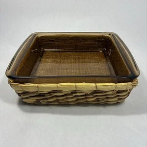 Vintage Pyrex 222 Kasserolle Backform Braunglasform 8 x 8 x 2 Zoll mit Korb - Bild 1 von 16