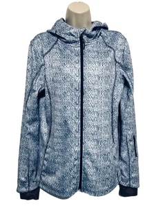 mondetta womens jacket large hoodie blue white long sleeve 3 pocket full zip - Picture 1 of 15