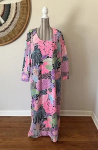 Vintage 60s Caftan Psychedelic Floral Dress Youthful Woman's XL - Picture 1 of 8