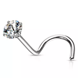 Piercing nez tige tire-bouchon zircon rond blanc - Photo 1/1
