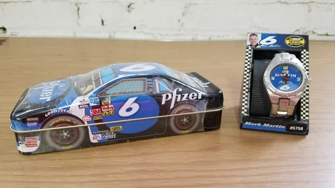 Mark Martin Nascar Race Car #6 Collectible Tin 3.5" X 8" X 2.5" and Watch Nextel Cover