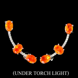 Summer 925 Silver Earrings Oval Orange Fire Opal 7x5mm Gemstone Jewelry - Picture 1 of 9