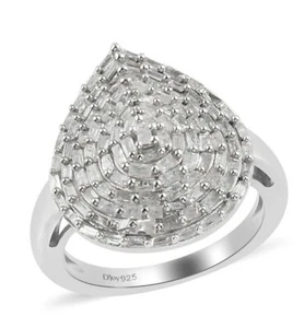 .75 ctw Diamond Pear Shape Cluster Ring in Platinum Over Sterling Silver, Size 7 - Picture 1 of 12