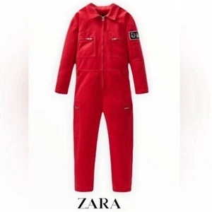 Zara Kids Red Denim Aviator Jumpsuit Mckimm (Size Small) - Picture 1 of 10