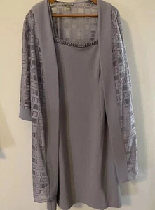 Maya Brooke Sz 20W Gray Beaded Dress Shear Jacket 2-Piece - Picture 1 of 10