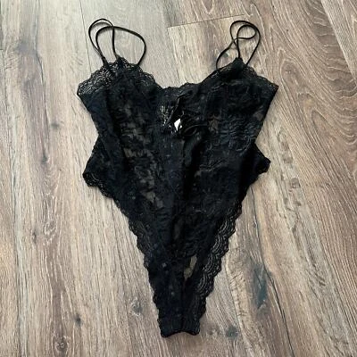 Vintage Victoria's Secret Gold Tag Black Lace Sexy Sheer Bodysuit Size M - Image 1 of 4