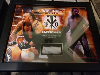 Placa de certificado de autenticidad firmada Undertaker WrestleMania 26 con pieza de cuerda de anillo #39/500 rara Foto 1 de 3