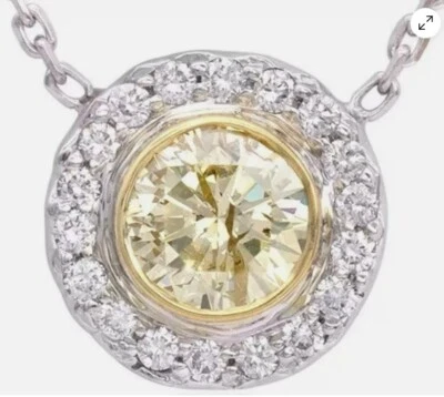 1 carat halo 0.54 Fancy Yellow GIA certified Round Diamond 14k Gold Necklace - Image 1 of 4