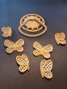 Vintage Homeco 3314 Portasciugamani finto vimini rattan legno di bosso 2596 2 farfalle - Foto 1 di 14