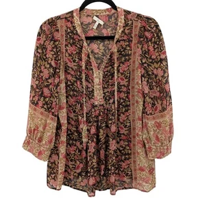 Joie Blouse Women Size M 100% Silk Floral Puff Sleeve Peasant Cottagecore Artsy - Picture 1 of 12