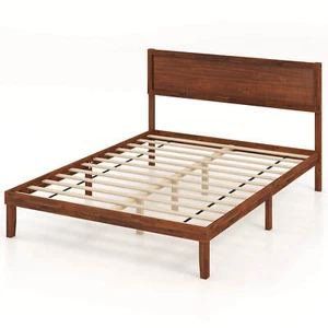 Queen Bed Frame w/ Rustic Headboard Under-bed Storage Space No Box Spring Needed - Picture 1 of 10
