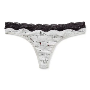 Ambrielle Organic Cotton Thong W Lace Waistband LARGE Wonderland Holiday New - Picture 1 of 2