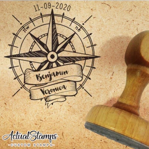 WEDDING STAMP, Rubber Stamp Customize, Custom Stamp, wind rose, compass Stamps - Picture 1 of 10