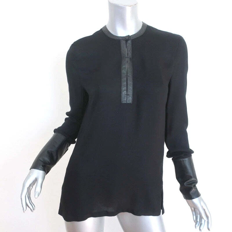 Blusa Helmut Lang con ribete de cuero negra viscosa talla pequeña manga larga Foto 1 de 4