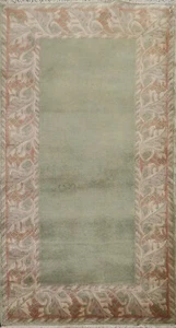 Contemporary Green Nepalese Bordered Plush Wool 3x5 Small Rug Handmade Carpet - Picture 1 of 12