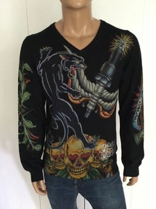 Ed Hardy Black Panther Skull Pullover Sweater Size L - Picture 1 of 8