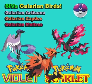 Tutti e 3 Shiny 6IV Event Galar Articuno/Zapdos/Moltres Pokemon Scarlatto/Viola - Foto 1 di 4