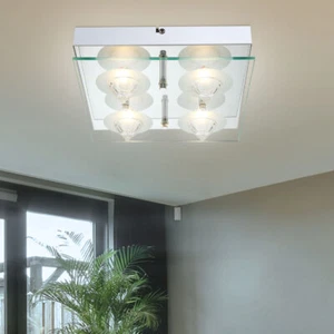Plafoniera Luce Sala da Pranzo Lastra di Vetro 4 Fiamma Trasparente LED L 25 CM - Foto 1 di 4