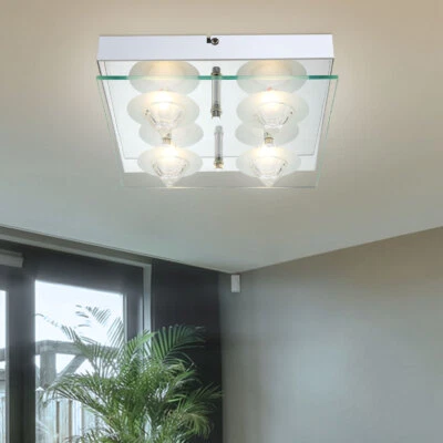 Plafoniera Luce Sala da Pranzo Lastra di Vetro 4 Fiamma Trasparente LED L 25 CM - Immagine 1 di 4