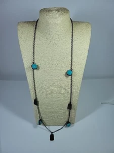 Dana Buchman Necklace Long Chain Bohemian Statement Resin Turquoise Copper Tone - Picture 1 of 7
