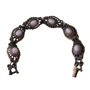 Danny Pollak Copper Tone Lavender Star Sapphire Glass Cab Chain Bracelet, E644 - Picture 1 of 7